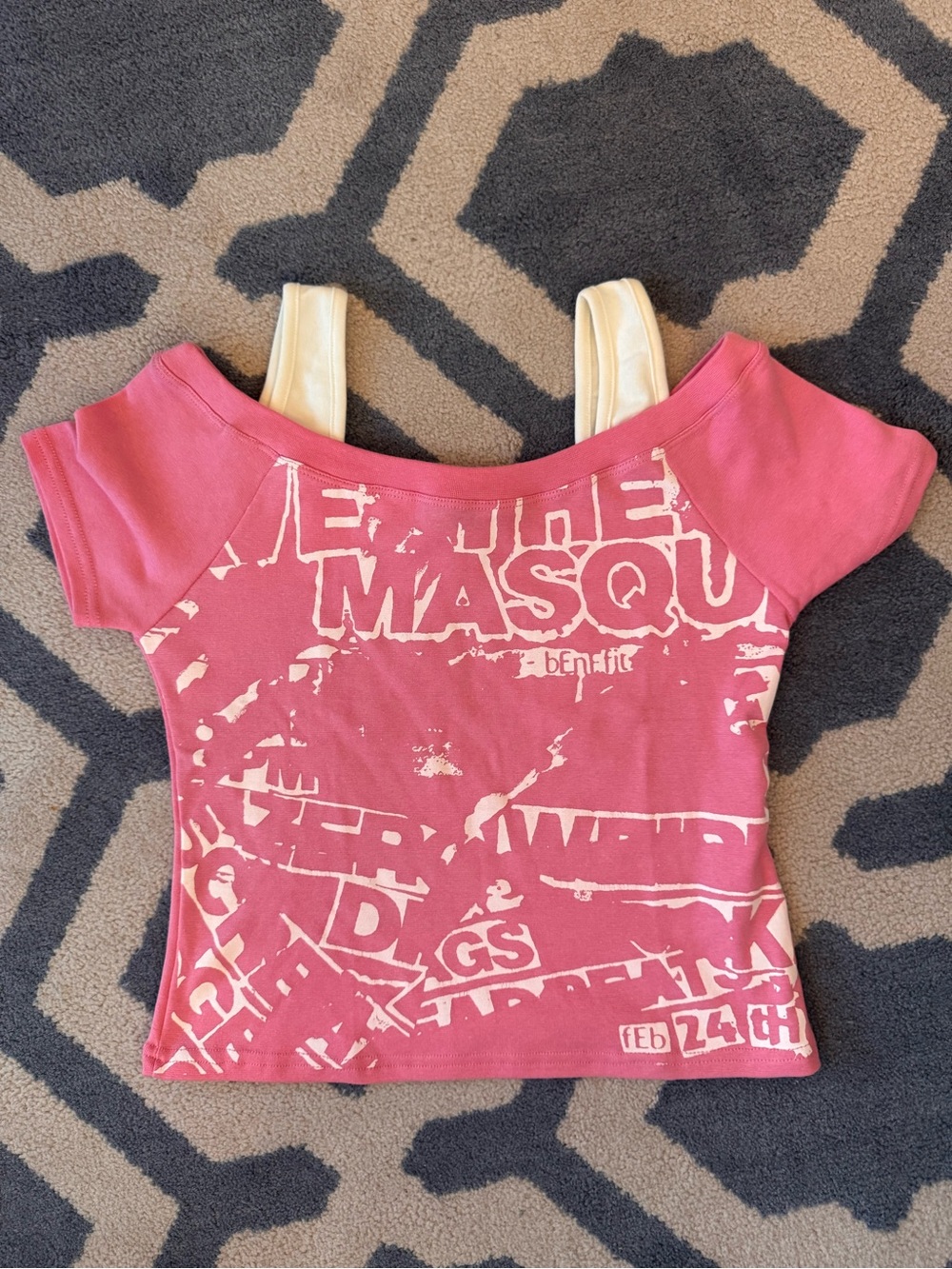 CPY Pink Graphic Off-Shoulder Women's Top w Built in Tank Straps
